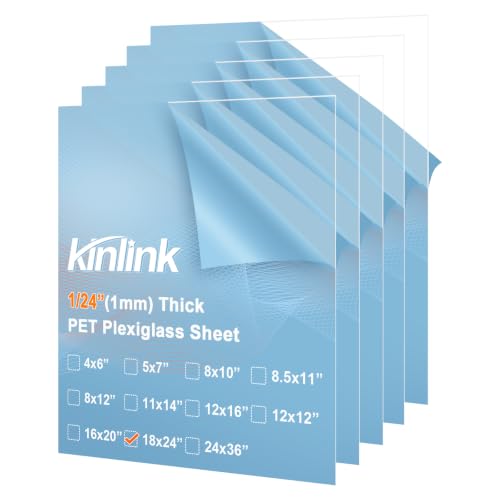 Image of KINLINK 18x24 Plexiglass Sheets 1 /24 inch Thick, 1mm Clear PET Plastic Sheet for DIY Project, Craft, Table Top, Picture Frame, Acrylic Sign and Wedding Invitation 5 Pack