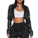 Charyeah Women's Fashion Faux Leather Jacket Crop Short Cropped PU Slim Zip Up Moto Biker Coat Motorcycle Jackets Coat (US, Alpha, Medium, Regular, Regular, Black)