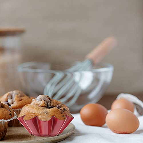 Doitool 4Pcs Carbon Steel Egg Tart Mold For Baking, Nonstick Brioche Tin Pan, Flower- Shape Tart Shells Moulds For Baking Cupcake, Pie, Cookie (Black& Red) #TOP1