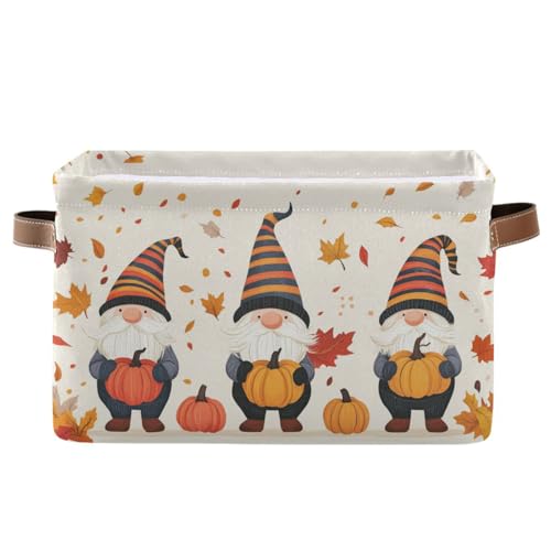 Image of Aslsiy Storage Basket Gnome and Pumpkins Autumn Nursery Bins Apricot Baby Box Canvas Clothes Shelf Basket Laundry Hampers 1 Pcs