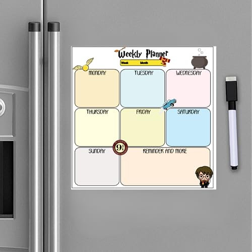 Image of Zesta Vinyl Magnetic Planner for Fridge | Cute Weekly Planner /Meal Planner with Marker | Rewritable Magnetic White Board for Fridge (Harry Potter 11X11 Inches) (Harry Potter)