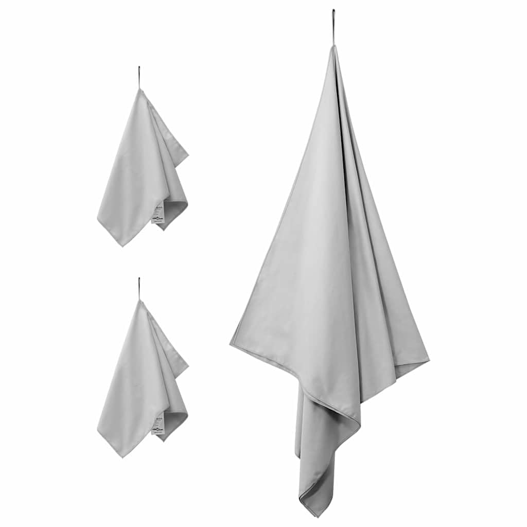 Sporthandtuch Set 3-teilig Polyester Polyamid Grau, 200 x 100 cm plus 50 x 30 cm, schnelltrocknend für Fitness, Reise, Hotel, Sauna, Strand, Handtuch für Dusche