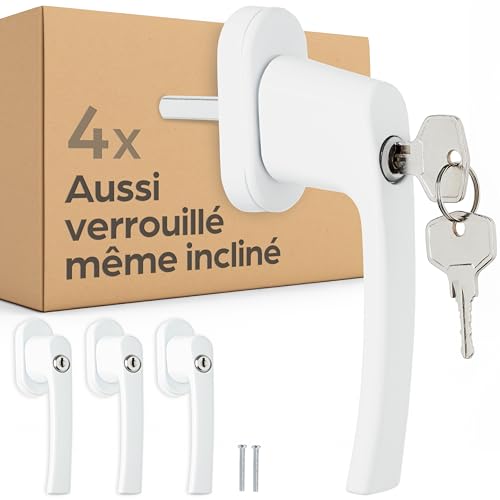 Prowiste 4 Poignées de Fenêtre Verrouillables - Poignée Fenetre avec Clé pour Fenêtre Oscillo-Battante - Sécurité Enfant - Installation Facile - Avec 8 Clés