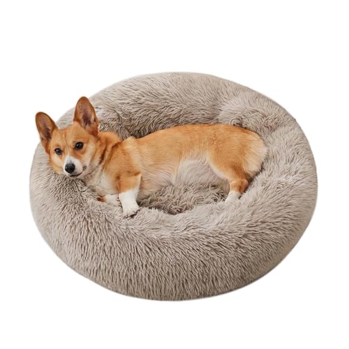 Western Home WH Calming Donut Dog Bed (20–30", Brown Faux Fur)