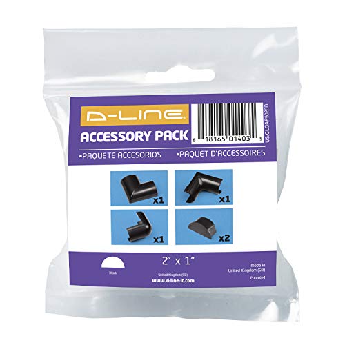 Image of D-Line Large Cable Raceway Accessory Pack, Join 2in x 1in Cord Cover Lengths, 5 Accessories Included, Hide Cords Around a Variety of Angles - Black