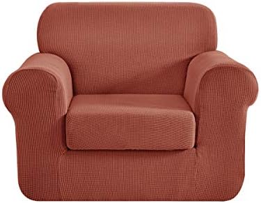 CHUN YI 2 Piece Jacquard Sofa Covers Stretch Fabric Settee cover Furniture Protector for Loveseat, 2 Seater Sofa Slipcover with Elastic Bottom, Checks Durable Spandex Fabric (Loveseat, Grey)