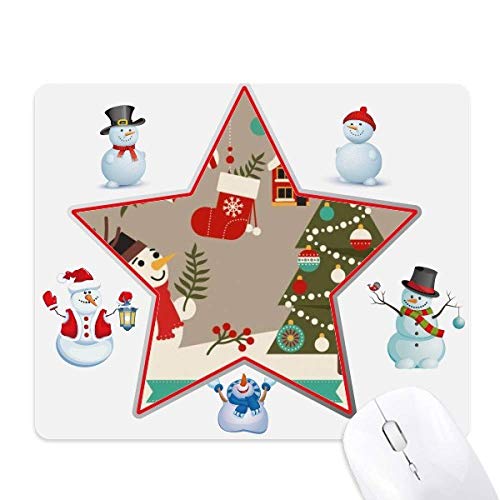 Tapis de souris de Noël antidérapant avec motif bonhomme de neige et étoile