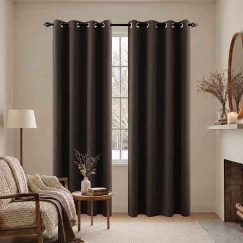 KOUFALL Brown Curtains 84 Inch Length 2 Panels Set Blackout Dark Chocolate Insulating Thermal Curtain for Winter Insulated,Grommets Floor Length Curtains for Bedroom Living Room Office