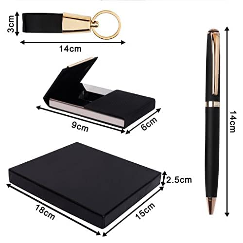 Image of Gift Set with Metal Pen, Magnetic Debit /Credit Card Holder and Metal Leather Keychain | Men Gift Set Combo | Gifts for Men Birthday Special Unique I Men Gift Ideas (Black)