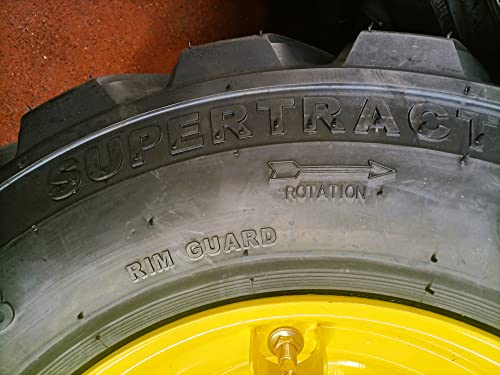 Horseshoe 12-16.5 16Ply R-4 Extra Thick Rim-Guard Wall Super Heavy Duty Lrh Tire Mounted On 16.5X9.75 Lug 8X8" Yellow Steel Rim W/Brass Valve Stem & Protection Shield 12X16.5 9.75X16.5 (4) #TOP5