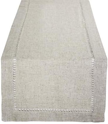 Fennco Styles Toscana Handmade Hemstitch Contemporary Linen Blend Table Runner for Dinner Table, Picnic Table, Parties, Wedding Decorations, Exhibitions, Natural, 16 x72 Inch