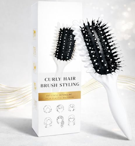 Image of KAIDAA Curl Defining Hair Brush for Curly & Wavy Hair | Detangling & Anti-Frizz Styling Brush for Wet & Dry Hair | For Thick & Frizzy Hair (Pack of 1) (White)