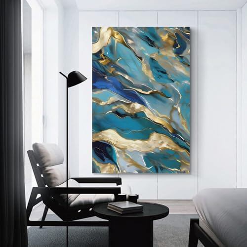 Impression sur toile marbre bleu sarcelle et or pour déco murale - 3