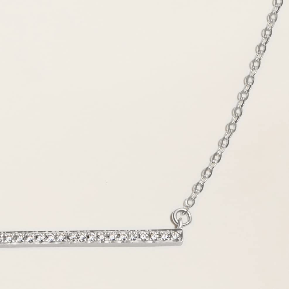 14k Solid Gold Diamond Solitaire Station Necklace Series,No fading, No allergies, Non gold-plating,Lab grown Diamond, DEF VS~VVS,Lobster buckle (Pavé Bar(White), White and Yellow Gold)2