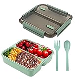 1,1L Bento Box für Erwachsene, Lunchboxen mit 2 Fächern Groß Frischhaltedose Auslaufsicher Bento Lunch Box für Mikrowelle Spülmaschine Studenten Büroangestellte Kinder (Grün)