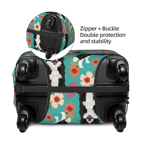 Border Collie Florals Print Suitcase Cover Luggage Protector Washable Elastic Fashionable Travel Gear Cover3