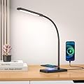 KEXIN LED Desk Touch Lamp with Wireless Charging & USB Charging Table Lamp 5 Color Modes 6 Brightness Levels Eye-Caring Gooseneck Desk Lamp for Home Office with Memory Function 1h Timer Bedside Lamp