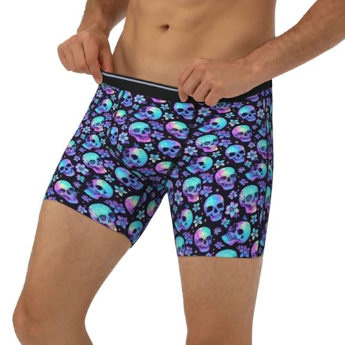 Mens Boxer Briefs - Skull Flower Tie Dye Print Soft Breathable Men'S Underwear Waistband Long Boxer Briefs