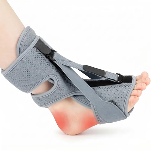Plantar Fasciitis Night Splint, Adjustable Foot Drop Brace for Achilles Tendon Support, Sleeping Stretch Boot for Heel Pain Relief, Soft Day Night Ankle Support for Men Women (1PC,Grey)