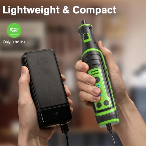 Ginour Multifunktionswerkzeug Akku 8V 2.0Ah Mini Rotationswerkzeug mit LED-Licht 5 Gang 5000-30000 U/min 153 Multifunktionswerkzeug Zubehör Set für Bohren, Gravieren, Polieren, Schleifen – Bild 7