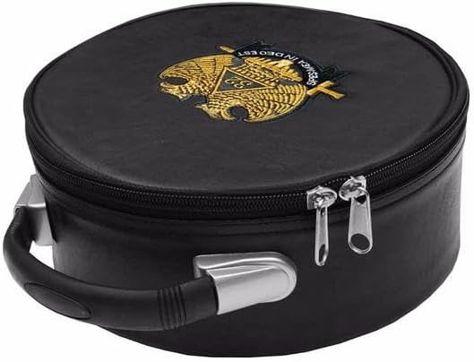 Generic Masonic Scottish Rite Double-Eagle 32 Degrees Hat/Cap Case Black leather, big, Blue