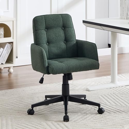 DAYALANE Homeoffice Stuhl aus Leinen, Bürostuhl höhenverstellbar Drehstuhl mit Armlehnen, Schreibtischstuhl Wippfunktion für Büro Arbeitszimmer Schlafzimmer Schminken Gaming, Grün