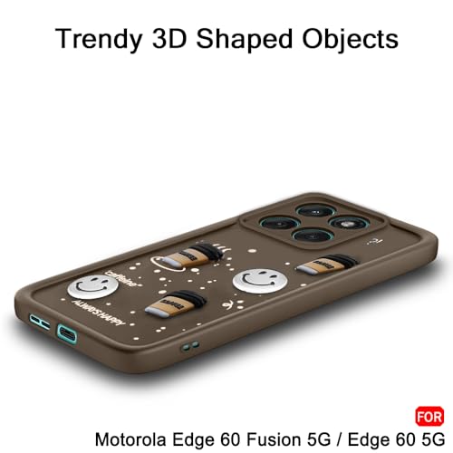 Image of TheGiftKart Back Cover Case for Motorola Moto Edge 60 Fusion 5G / Motorola Edge 60 5G | Cute Fun Cartoon 3D Smiley Coffee Case | Full Camera Protection | Shockproof Back Cover Case (Silicone, Brown)
