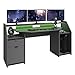Miroytengo Mesa Gaming Grande 180 cm Color Gris 1 cajón 1 Armario con LED Gamer Escritorio Ordenador 98x180x67 cm