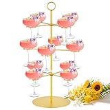 QPIX DIGITAL Champagne Tower,Metal Cocktail Tree Stand 3 Tier - 12 Holders For Champagne, Cocktails, Martini, Margarita Cups at Weddings,Bridal Parties & Events,Cocktail Glass Gold Holder