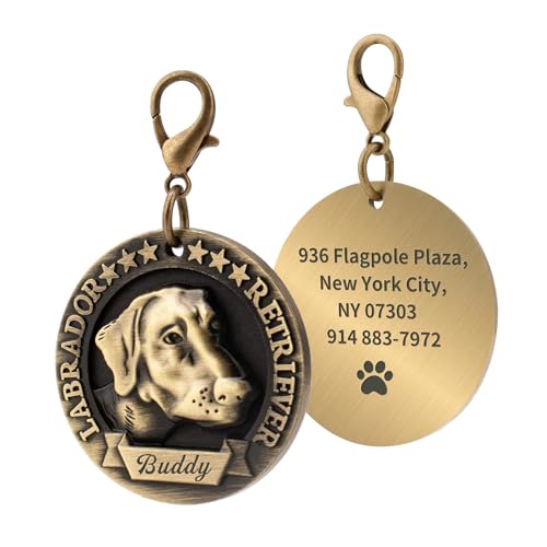 Dog Tags Personalized for Pets, Dog Name Tags with 3D Relief Dog Head, Engraved Pet ID Tags (Labrador)
