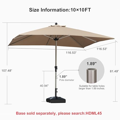 Image of PURPLE LEAF Patio Umbrella 10' x 10' Square Aluminum Frame Taupe