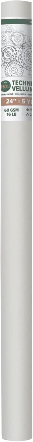 Borden & Riley 24" x 5 Yards #110M Technical Vellum Roll, 16 lb. 100% Rag, 1 Roll Each
