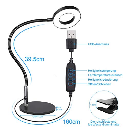 Anpro LED Klemmleuchte Schwanenhals Klemmleuchte, Clip Tischlampe 3 Modi & 10 Dimmstufen für Bett Schreibtisch Büro… – Bild 4