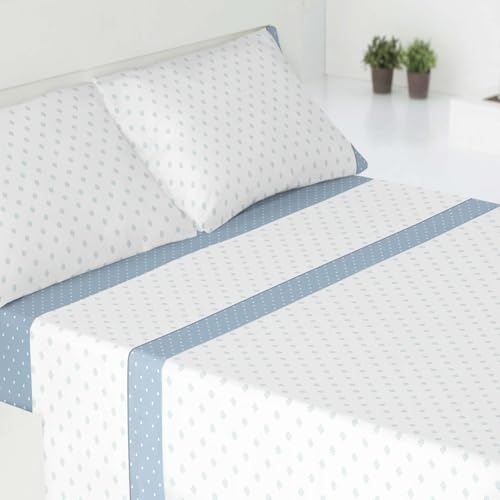 DECODEKO Juego de Sabanas 3 Piezas   Poliéster Microfibra Cepillada, Bajera 90x190cm, Encimera de 160x260cm y una Funda Almohada 45x110cm(Indigo A, Cama 90)