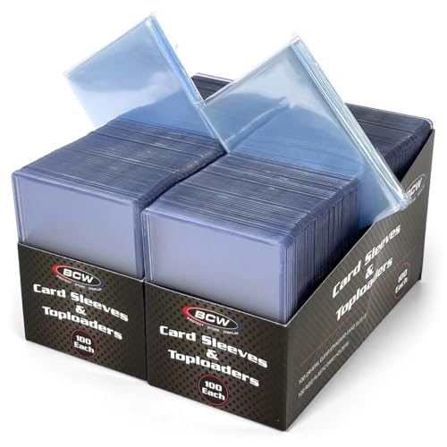 BCW Card Sleeves and Toploaders Combo Pack | 200 Toploaders & 200 Penny Sleeves - Protect Store & Display Trading Cards | Acid-Free Card Protectors | Compatible with Sports Cards & TCG Cards