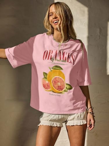 Image of SXV STYLE Women's Oversized Graphic T-Shirt, Oranges of Palermo Citrus Print, Short Sleeve, Cotton Blend