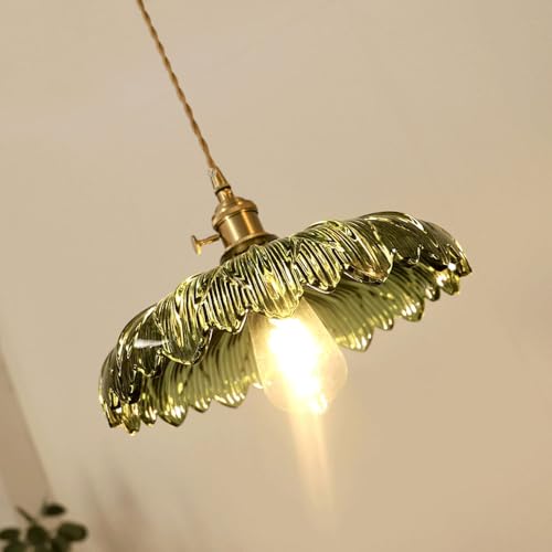Lámpara colgante de vidrio verde estilo retro E27 para techo interior 4