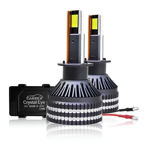 Image of Carzex Crystal Eye H1 LED High Beam Headlight Bulbs - 300W (150 Watts x2), 20,000 Lumens Super Bright, 6500K Cool White, Automotive LED Headlights Kit A180 Series 2Pcs, 1 Yr Warranty