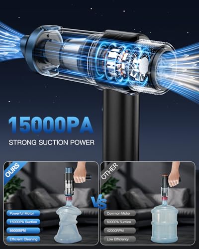 Image of EYYA Handheld Car Vacuum Cleaner Cordless, 15000PA High Power Vacuum & Air Duster, 4-in-1 Portable Mini Vacuum with LED Light, Hand Held Vacuum Cleaner for Car Home Office