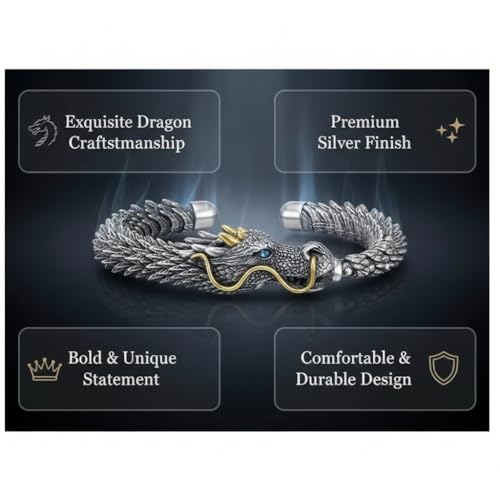 Pulsera de Dragón Plata para Hombre 7.87 pulg miniatura 2