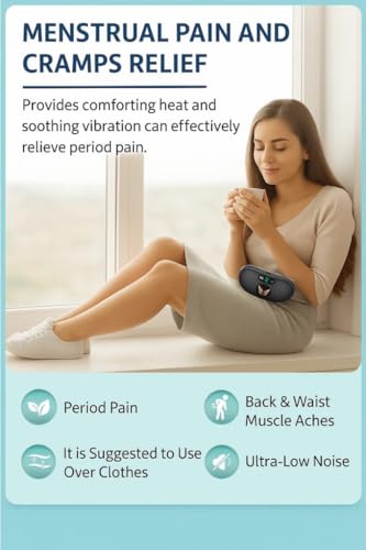Image of Comfytemp Period Cramp Relief Massager - Portable Heating Pad for Periods Pain | Menstrual Pain Stimulator with Heat & Temperature Indication | Cramps Relief Machine with 6 Heat Levels & 6 Massage Modes (BLACK-N)
