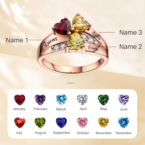 BAUMA Mothers Ring Personalized Sterling Silver Mothers Rings Family Ring with 3 Simulated Birthstones for Grandmother Mother Meaningful Anniversary Rings2