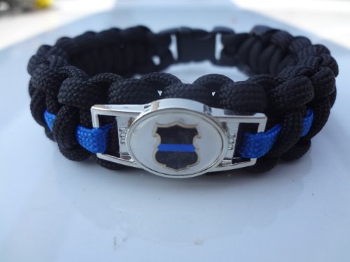 BOSTONRED2010 Police Thin Blue Line Shield Paracord Survival Bracelet with Charm (7)