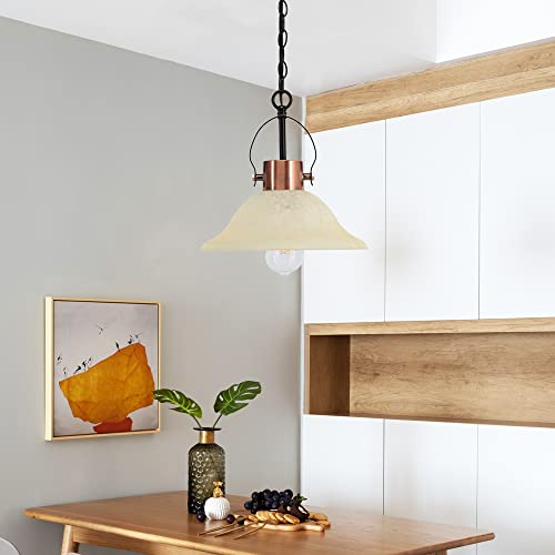 Anyonglu Traditional Plug-In Pendant Lighting Fixture Amber Alabaster Glass Bowl Shade Antique Industrial Hanging Lamp For Kitchen Dining Room #TOP5