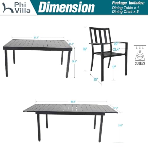 Image of PHI VILLA 9 Pcs Patio Table and Chairs Set w /Expandable Table