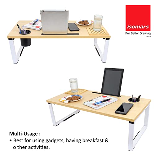 Image of Isomars Bed Desk /Floor Desk 76cm x 35.5cm (30 inch x 14 inch) Laptop Study Table for Work from Home, Online Classes, Card Games and Kid's Activities (Wooden)