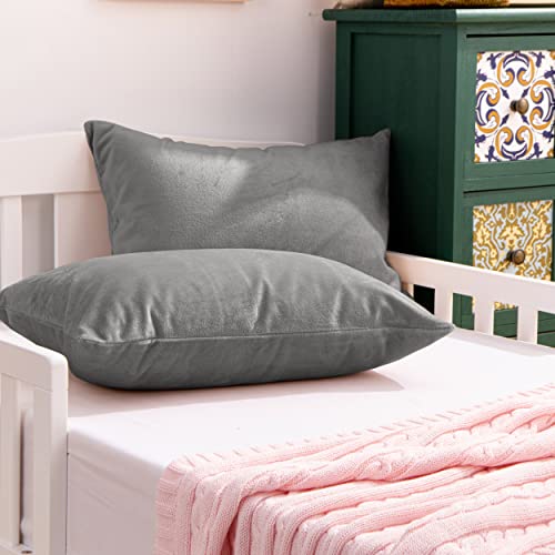 Image of NTBAY 2 Pack Pillows with Velvet Pillowcases, Soft Cotton Down Alternative 13x18 Zippered Pillows for Sleeping in Crib Bed - Machine Washable - Breathable Travel Pillow, Smoke Grey