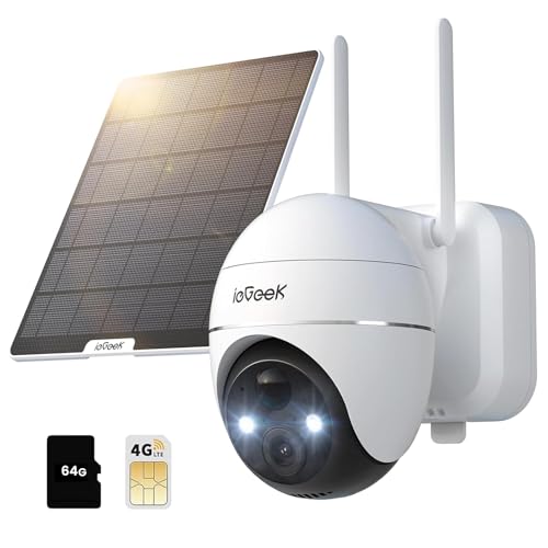ieGeek 4G LTE Cellular Security Cameras Wireless Outdoor, 2K No WiFi Solar Cameras for Home Security System, Color Night Vision, 360°Live View,PIR Motion Sensor with 64G SD(Subscription Requirements)