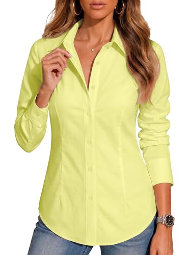 BBIBBI Collared Shirts for Women Womens Button Down Blouse Dress Shirt Women's Tops Long Work Business Casual Clothing Yellow Size 2XL