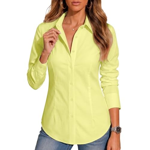 BBIBBI Cotton Button Down Shirts for Women Wrinkle Free Long Sleeve Dress Shirt for Office Work Business Casual Blouse XS-6XL